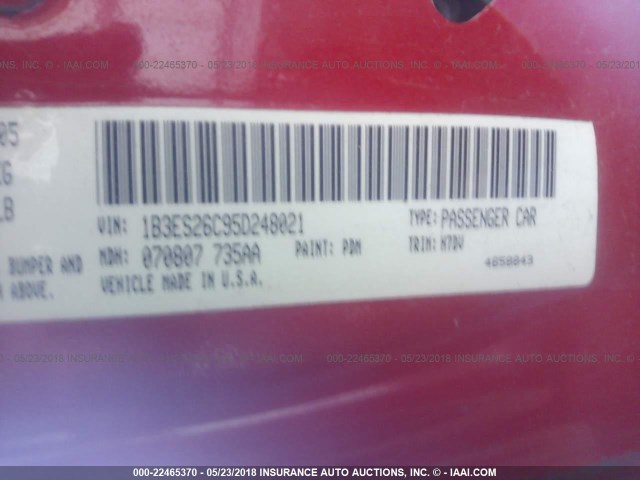 1B3ES26C95D248021 - 2005 DODGE NEON SE RED photo 9