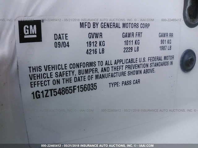 1G1ZT54865F156035 - 2005 CHEVROLET MALIBU LS თეთრი ფოტო 9