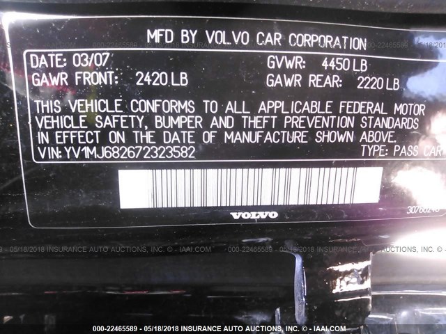 YV1MJ682672323582 - 2007 VOLVO V50 T5 BLACK photo 9