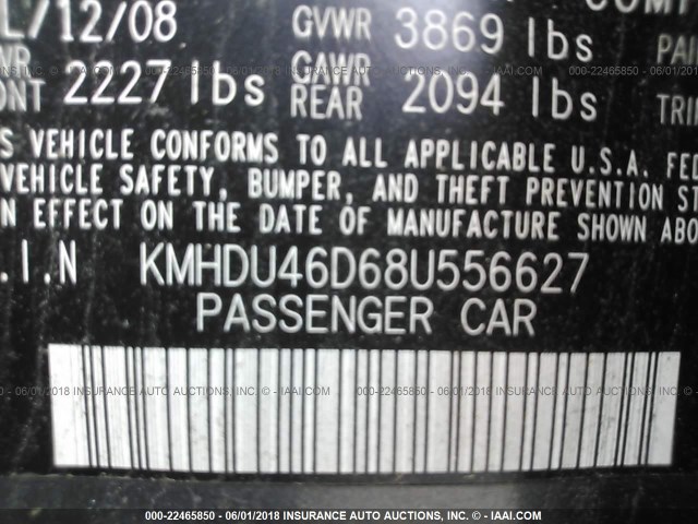 KMHDU46D68U556627 - 2008 HYUNDAI ELANTRA GLS/SE/LIMITED GRAY photo 9