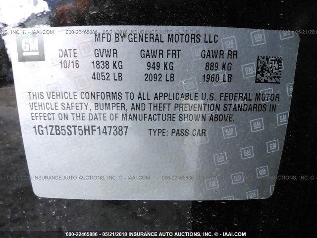 1G1ZB5ST5HF147387 - 2017 CHEVROLET MALIBU LS Qara foto 9