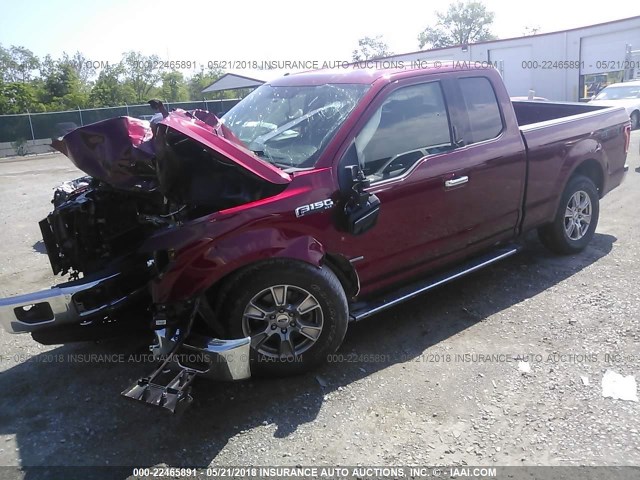 1FTEX1EP9FFC50971 - 2015 FORD F150 SUPER CAB RED photo 2