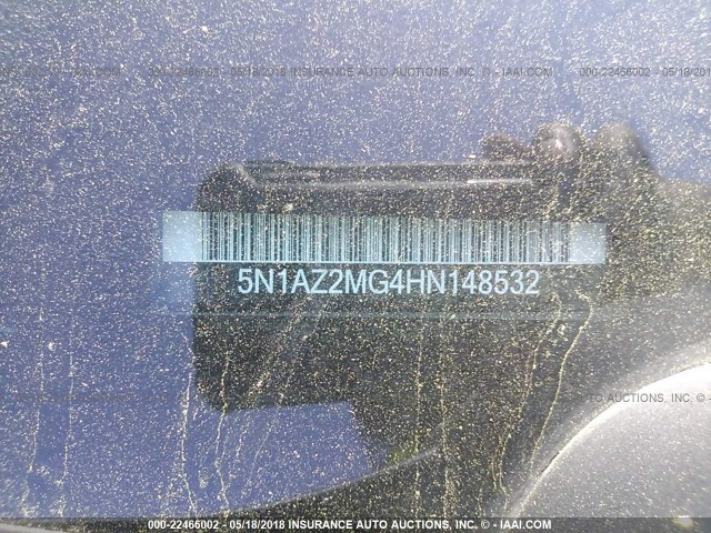 5N1AZ2MG4HN148532 - 2017 NISSAN MURANO S/SL/SV/PLATINUM SILVER photo 9