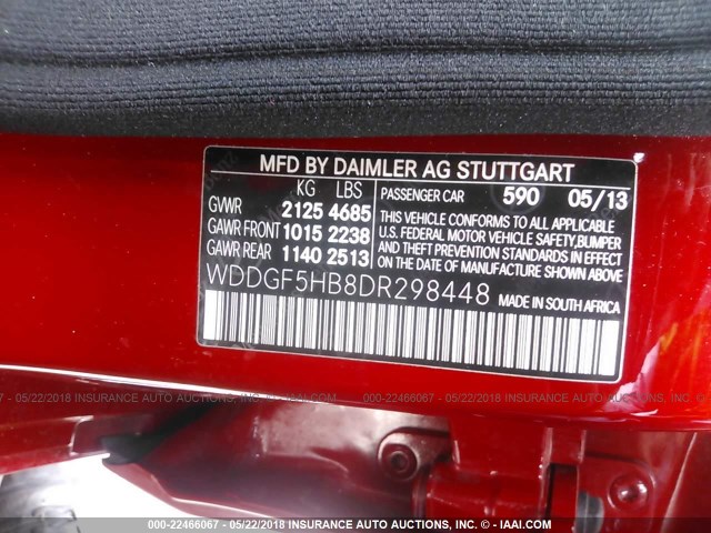 WDDGF5HB8DR298448 - 2013 MERCEDES-BENZ C 350 RED photo 9