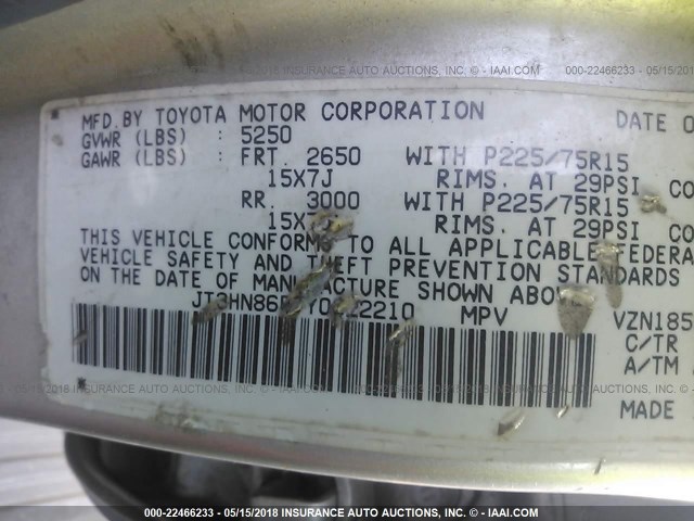 JT3HN86R7Y0322210 - 2000 TOYOTA 4RUNNER SR5 SILVER photo 9