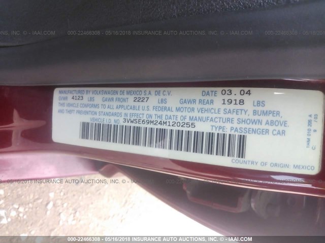 3VWSE69M24M120255 - 2004 VOLKSWAGEN JETTA GLS RED photo 9