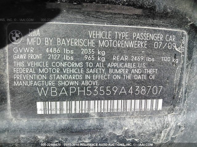 WBAPH53559A438707 - 2009 BMW 328 I SULEV BLACK photo 9