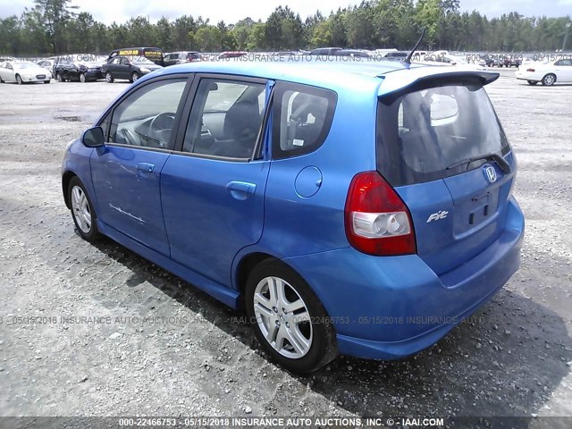 JHMGD38697S023268 - 2007 HONDA FIT S BLUE photo 3