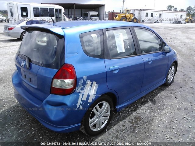 JHMGD38697S023268 - 2007 HONDA FIT S BLUE photo 4