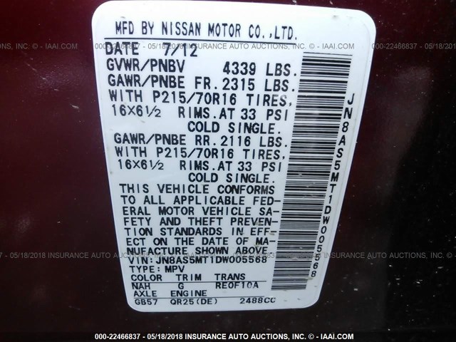 JN8AS5MT1DW005568 - 2013 NISSAN ROGUE S/SV RED photo 9