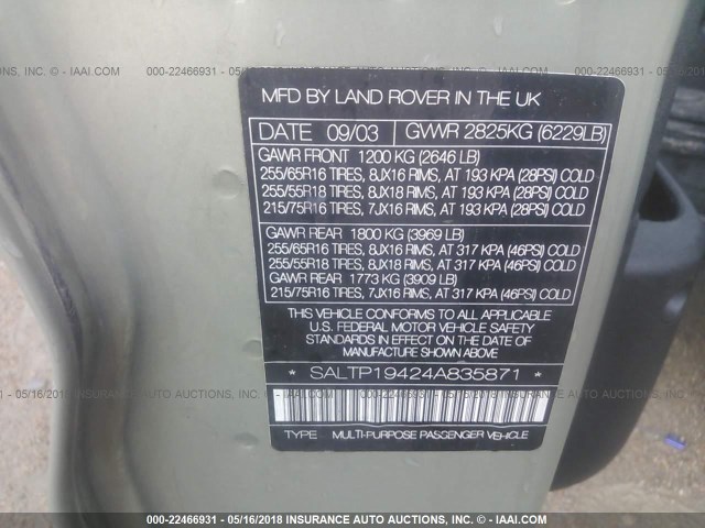 SALTP19424A835871 - 2004 LAND ROVER DISCOVERY II HSE GREEN photo 9