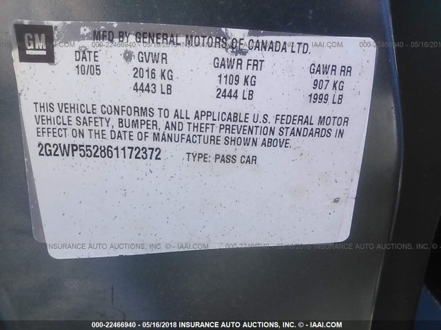 2G2WP552861172372 - 2006 PONTIAC GRAND PRIX GREEN photo 9