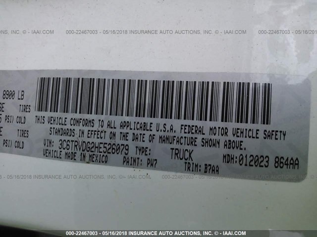 3C6TRVDG2HE526079 - 2017 RAM PROMASTER 2500 2500 HIGH WHITE photo 9