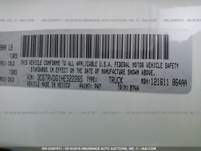 3C6TRVDG1HE522265 - 2017 RAM PROMASTER 2500 2500 HIGH WHITE photo 9