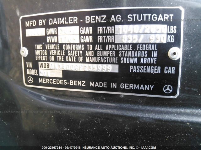 WDBDA34D0GF235999 - 1986 MERCEDES-BENZ 190 E 2.3-16 GRAY photo 9