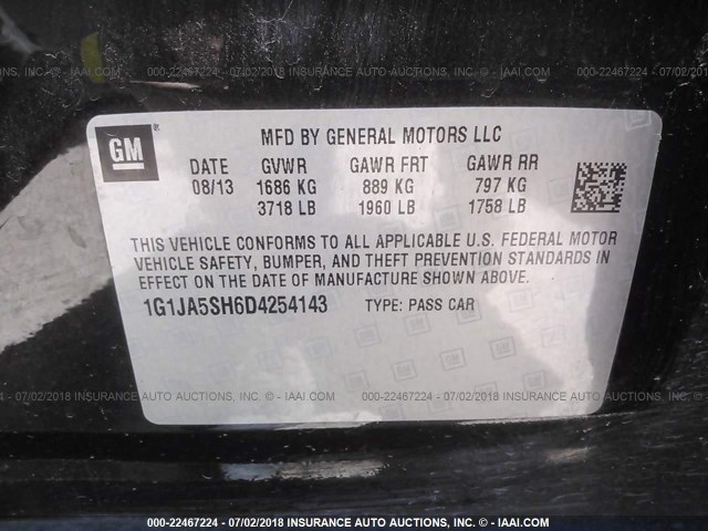 1G1JA5SH6D4254143 - 2013 CHEVROLET SONIC LS 灰色 照片 9