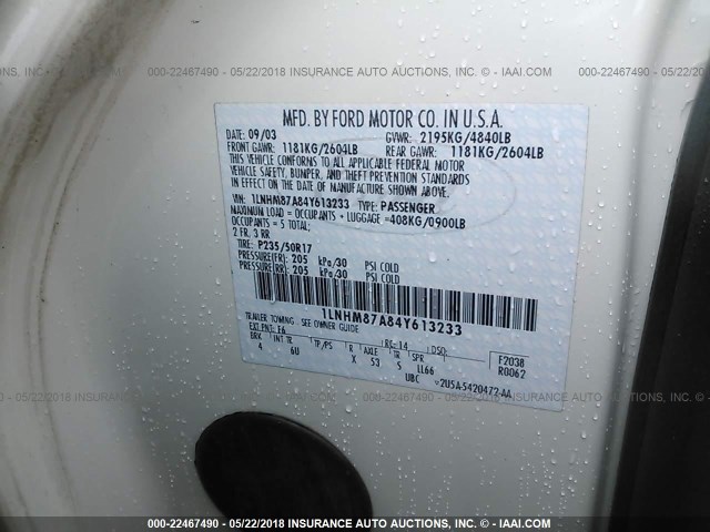 1LNHM87A84Y613233 - 2004 LINCOLN LS 白色 照片 9