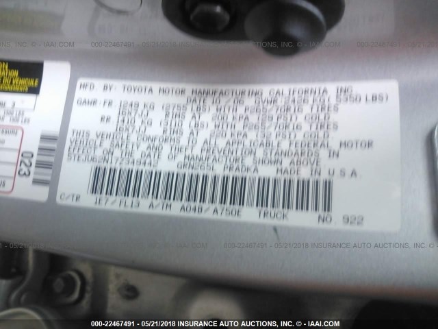 5TEJU62N17Z349442 - 2007 TOYOTA TACOMA DOUBLE CAB PRERUNNER SILVER photo 9