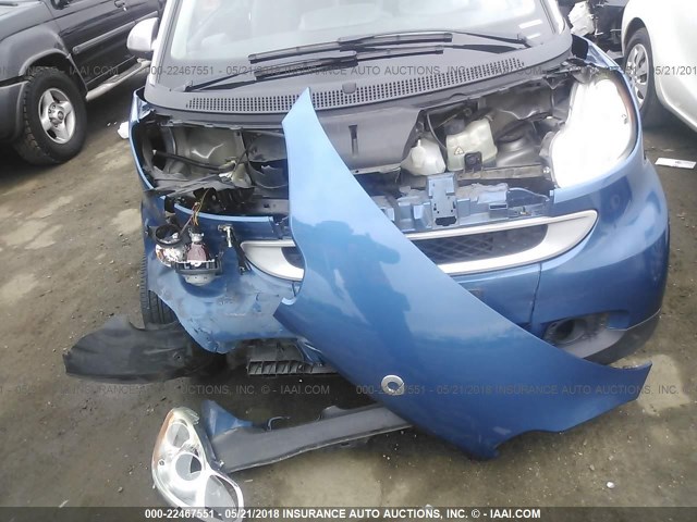 WMEEJ31X39K277860 - 2009 SMART FORTWO PURE/PASSION BLUE photo 6