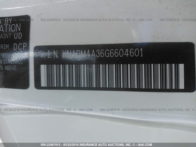 KNADM4A36G6604601 - 2016 KIA RIO LX WHITE photo 9