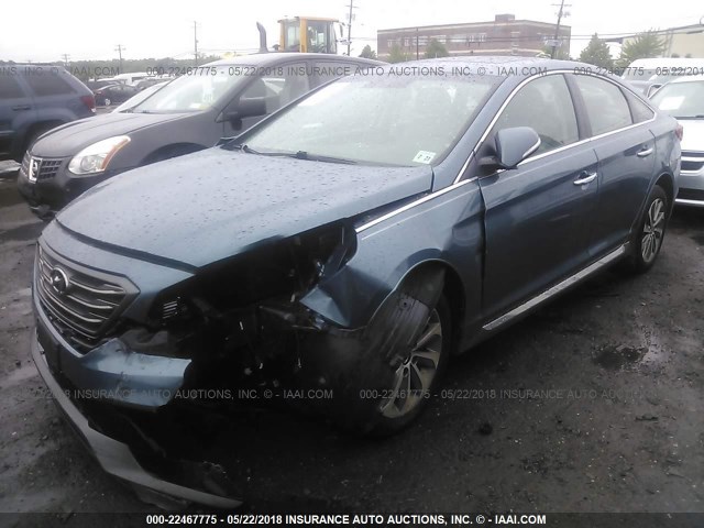 5NPE34AF2GH436191 - 2016 HYUNDAI SONATA SPORT/LIMITED BLUE photo 2