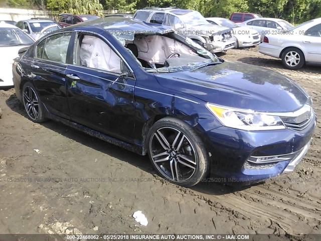 1HGCR2F55GA036161 - 2016 HONDA ACCORD SPORT BLUE photo 1