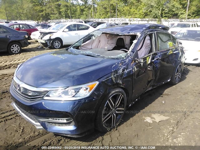 1HGCR2F55GA036161 - 2016 HONDA ACCORD SPORT BLUE photo 2