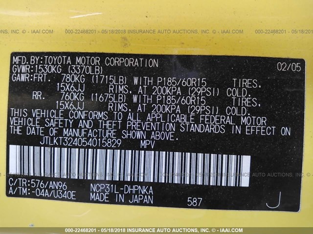 JTLKT324054015829 - 2005 TOYOTA SCION XB Gelb Foto 9