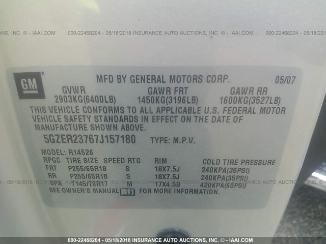 5GZER23767J157180 - 2007 SATURN OUTLOOK XR ოქროსფერი ფოტო 9