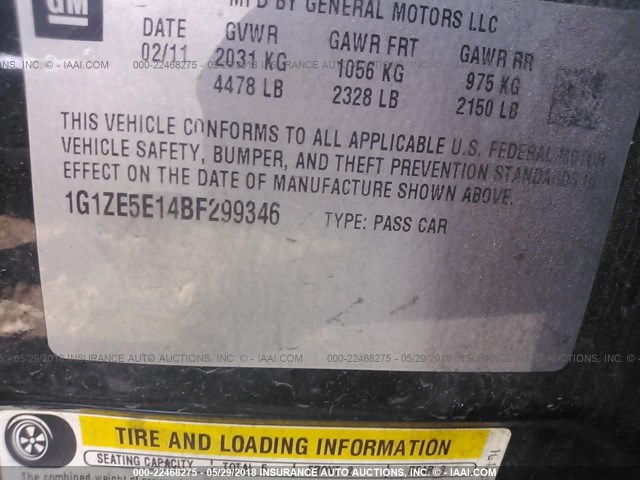 1G1ZE5E14BF299346 - 2011 CHEVROLET MALIBU LTZ 黑色 照片 9