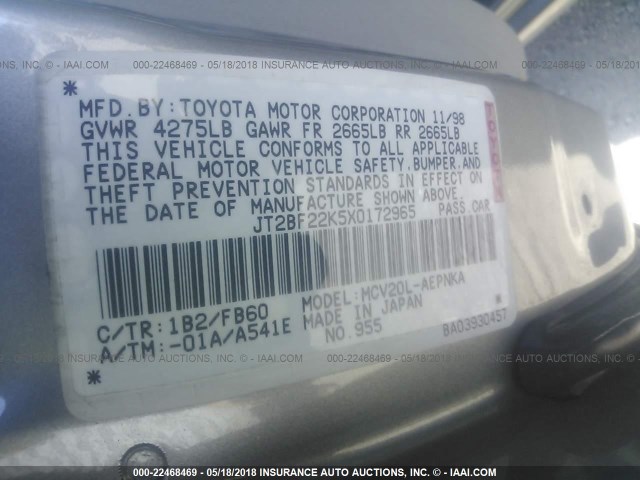 JT2BF22K5X0172965 - 1999 TOYOTA CAMRY LE/XLE Kahverengi fotoğraf 9
