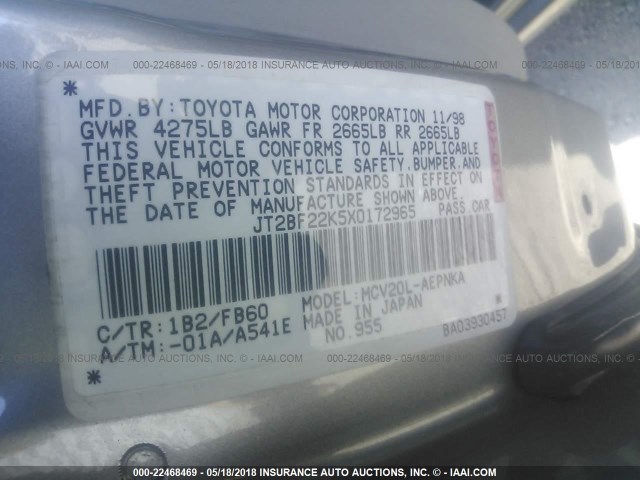 JT2BF22K5X0172965 - 1999 TOYOTA CAMRY LE/XLE TAN photo 9