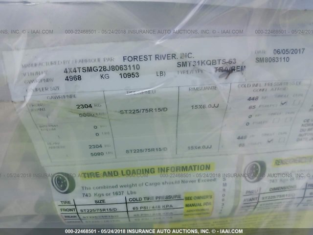 4X4TSMG28J8063110 - 2018 FOREST RIVER OTHER  WHITE photo 9