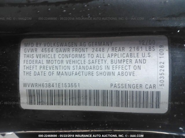 WVWRH63B41E153551 - 2001 VOLKSWAGEN PASSAT GLX 黑色 照片 9