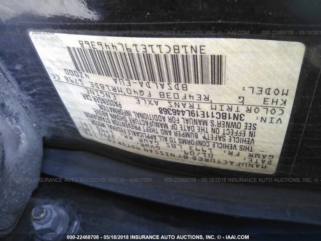 3N1BC11E19L446368 - 2009 NISSAN VERSA S/SL BLACK photo 9