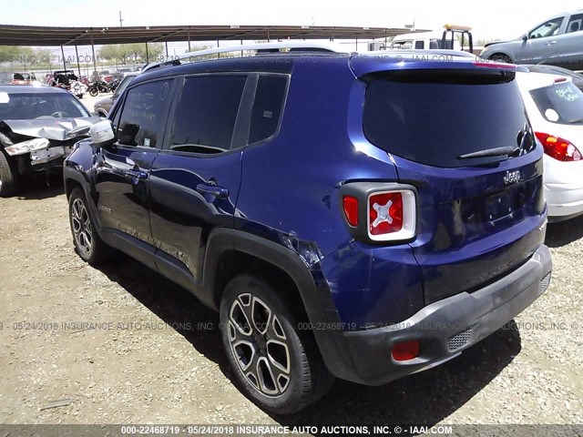 ZACCJADT9GPC91736 - 2016 JEEP RENEGADE LIMITED BLUE photo 3