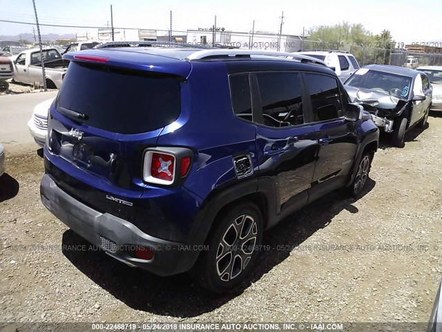 ZACCJADT9GPC91736 - 2016 JEEP RENEGADE LIMITED BLUE photo 4