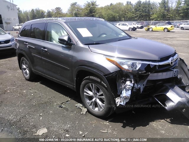 5TDJKRFH7FS095355 - 2015 TOYOTA HIGHLANDER XLE ნაცრისფერი ფოტო 1