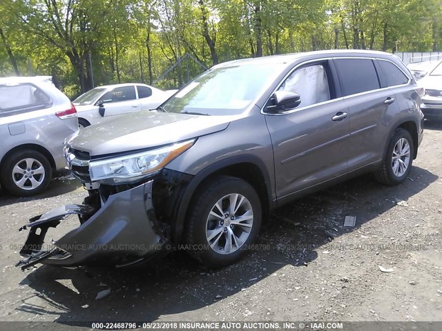 5TDJKRFH7FS095355 - 2015 TOYOTA HIGHLANDER XLE ნაცრისფერი ფოტო 2