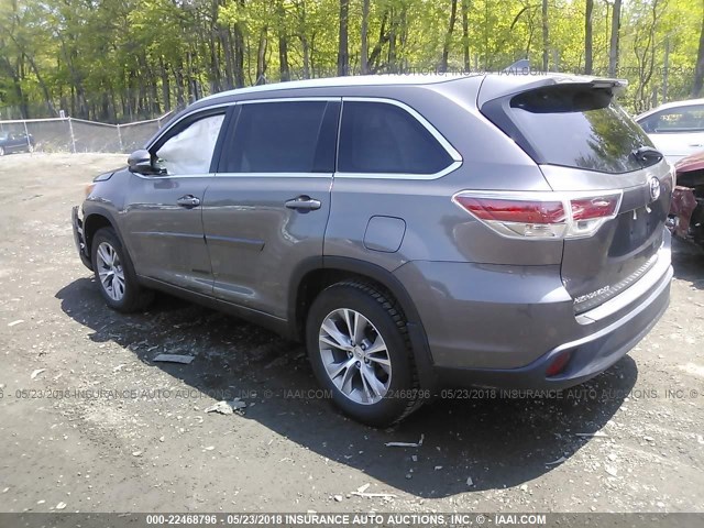 5TDJKRFH7FS095355 - 2015 TOYOTA HIGHLANDER XLE ნაცრისფერი ფოტო 3