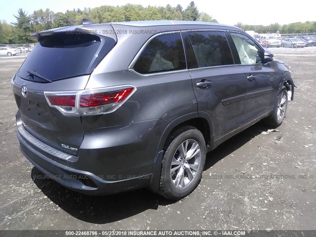 5TDJKRFH7FS095355 - 2015 TOYOTA HIGHLANDER XLE ნაცრისფერი ფოტო 4