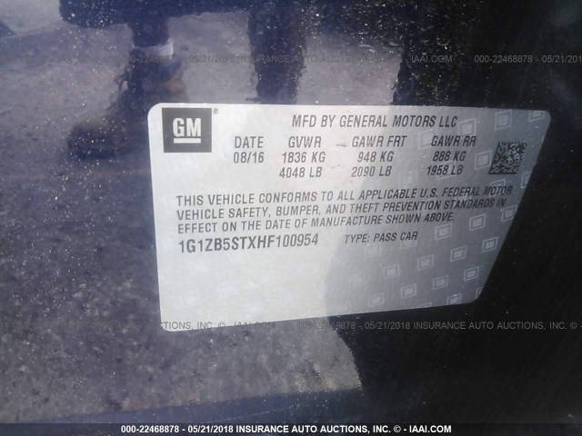 1G1ZB5STXHF100954 - 2017 CHEVROLET MALIBU LS 蓝色 照片 9