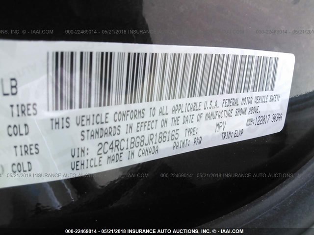 2C4RC1BG8JR186165 - 2018 CHRYSLER PACIFICA TOURING L Սև լուսանկար 9