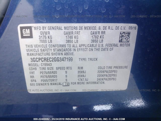 3GCPCREC2GG347199 - 2016 CHEVROLET SILVERADO C1500 LT BLUE photo 9