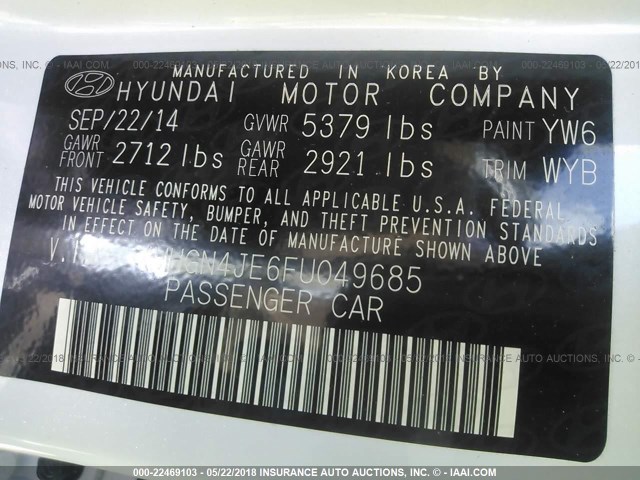 KMHGN4JE6FU049685 - 2015 HYUNDAI GENESIS 3.8L WHITE photo 9