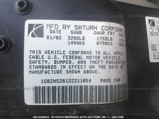 1G8ZH52812Z211054 - 2002 SATURN SL1 SILVER photo 8