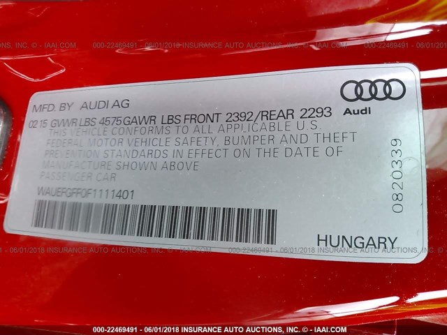 WAUEFGFF0F1111401 - 2015 AUDI A3 PREMIUM PLUS RED photo 9