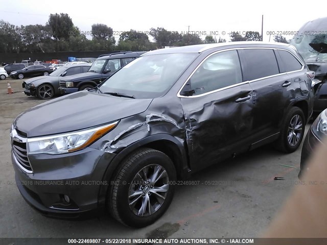 5TDKKRFH8FS049781 - 2015 TOYOTA HIGHLANDER XLE ნაცრისფერი ფოტო 2