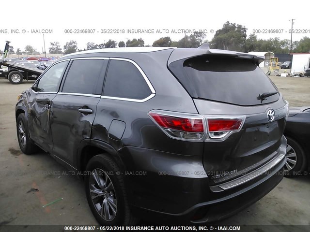 5TDKKRFH8FS049781 - 2015 TOYOTA HIGHLANDER XLE ნაცრისფერი ფოტო 3