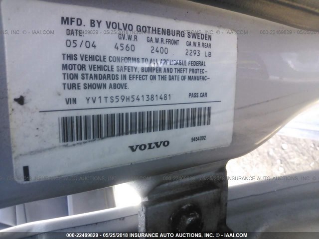 YV1TS59H541381481 - 2004 VOLVO S80 2.5T SILVER photo 9